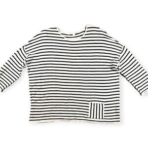 J. Jill | Medium | Linen Blend White & Black Striped 3/4 Sleeve Front Pocket Top